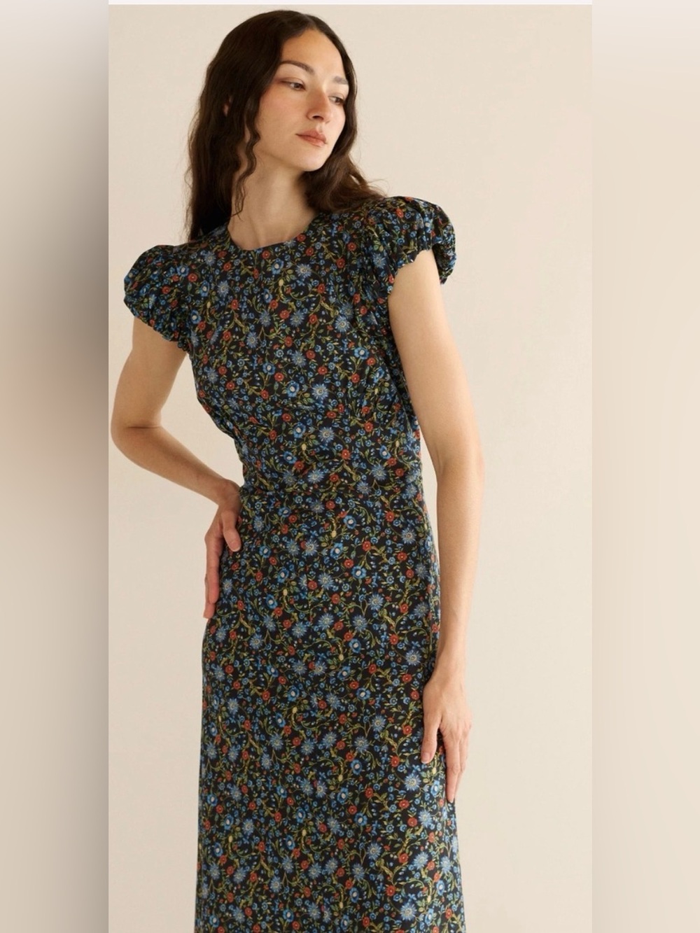 Doen Rhodia Floral Maxi Dress Sz M Cotton Noir Prairie de Montagne Whimsical